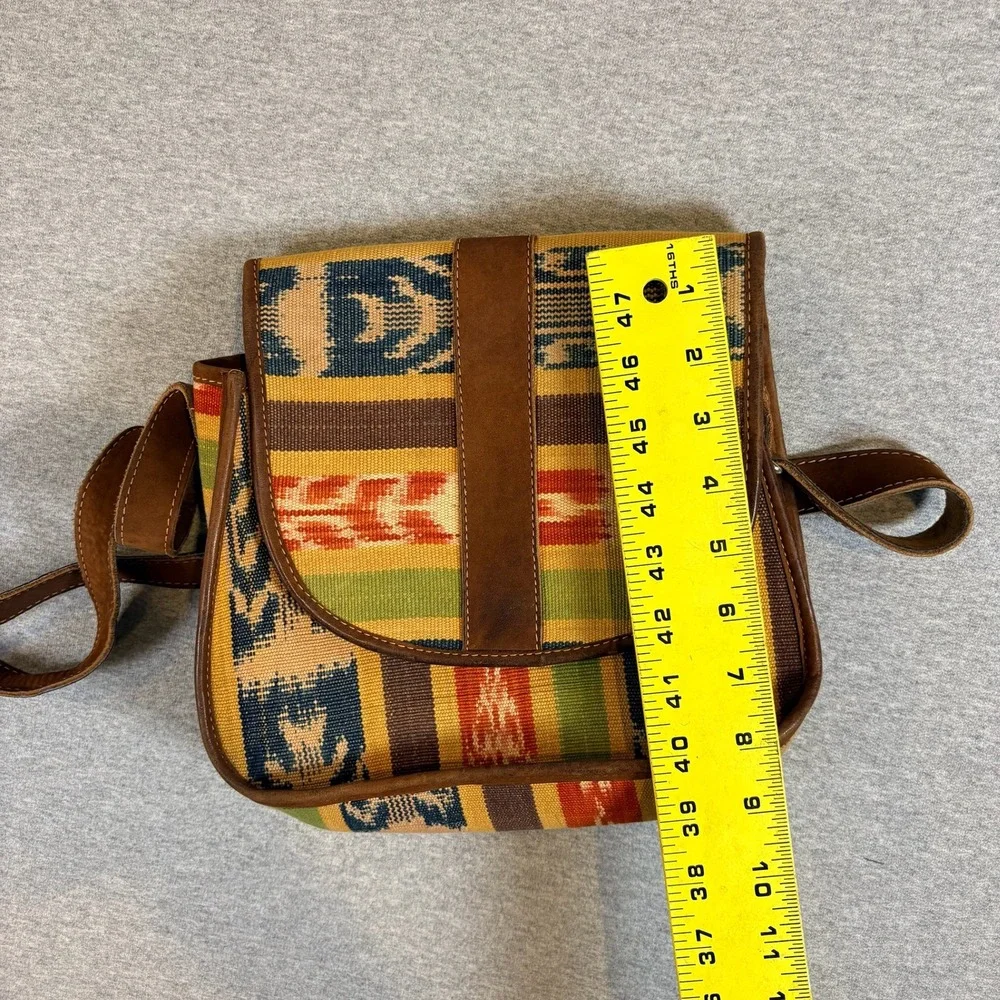 Unbranded Crossbody Satchel Bag Womens Medium Multicolor Woven Boho Leather Trim